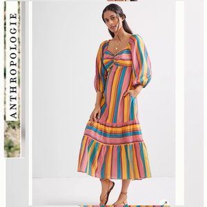 NWT Anthropologie Farm Rio Rainbow Stripe Midi